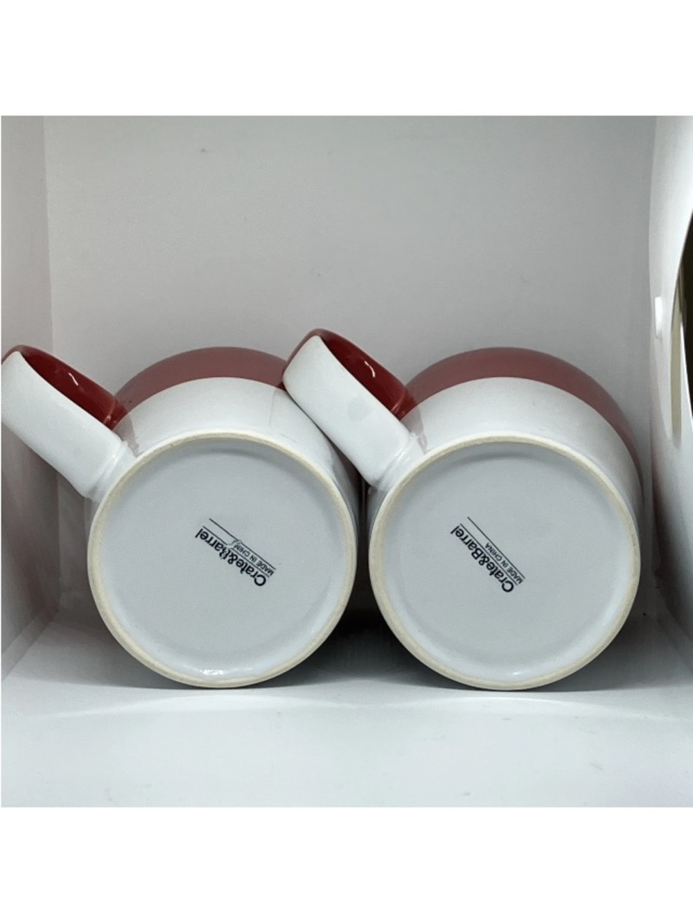 SET OF 2 Crate & Barrel Ceramic Coffee Mugs Red White Dipped Glaze 14oz Holidays - Picture 7 of 16